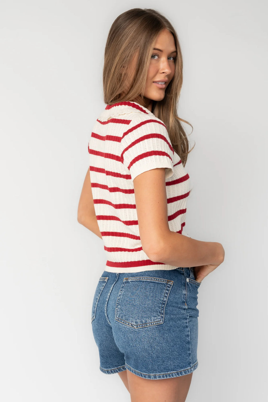Molly Striped Collar Top | Red