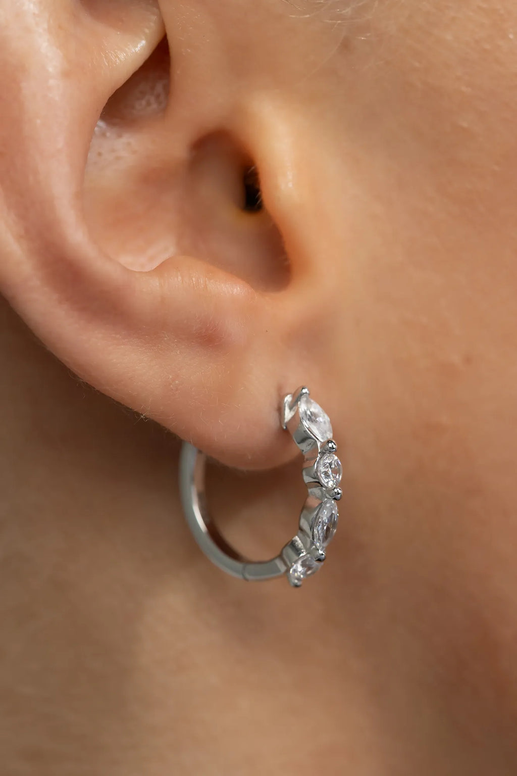 Aria Crystal Hoop Earrings | Silver
