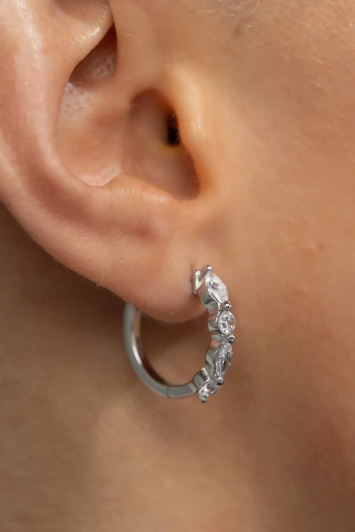 Aria Crystal Hoop Earrings | Silver