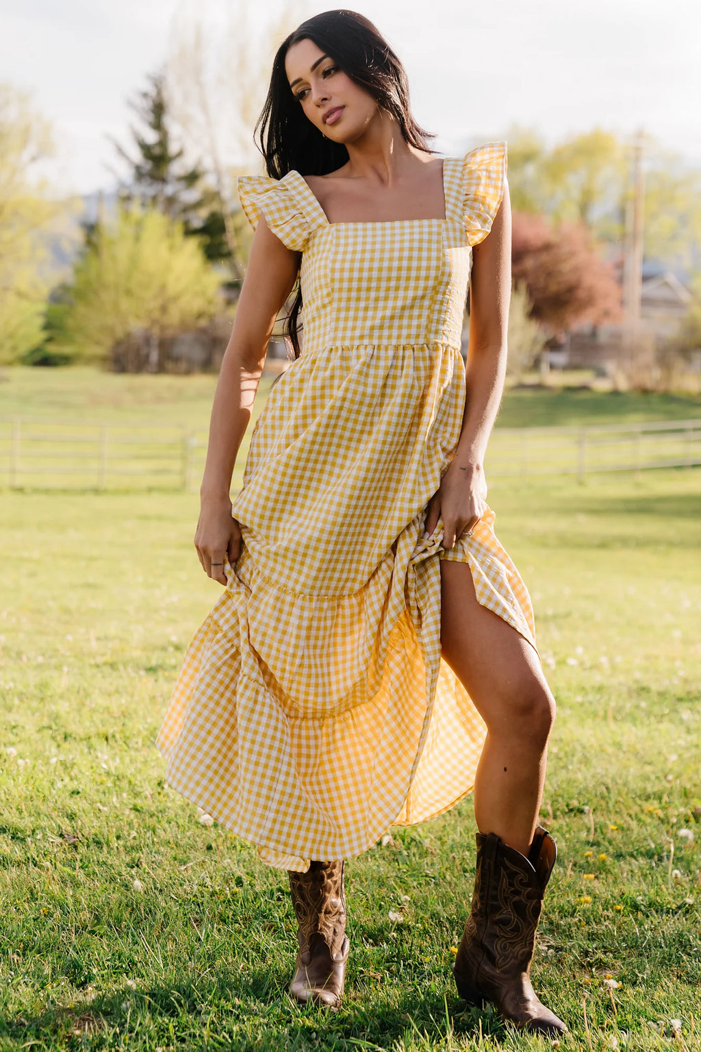 Campbell Gingham Maxi Dress | Yellow + White