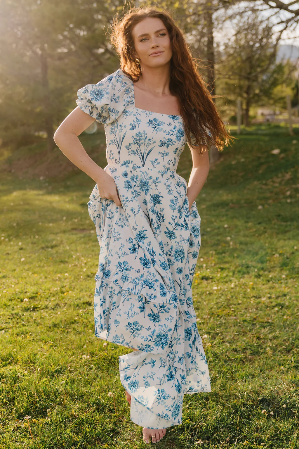 Addison Maxi Dress | Ivory + Blue