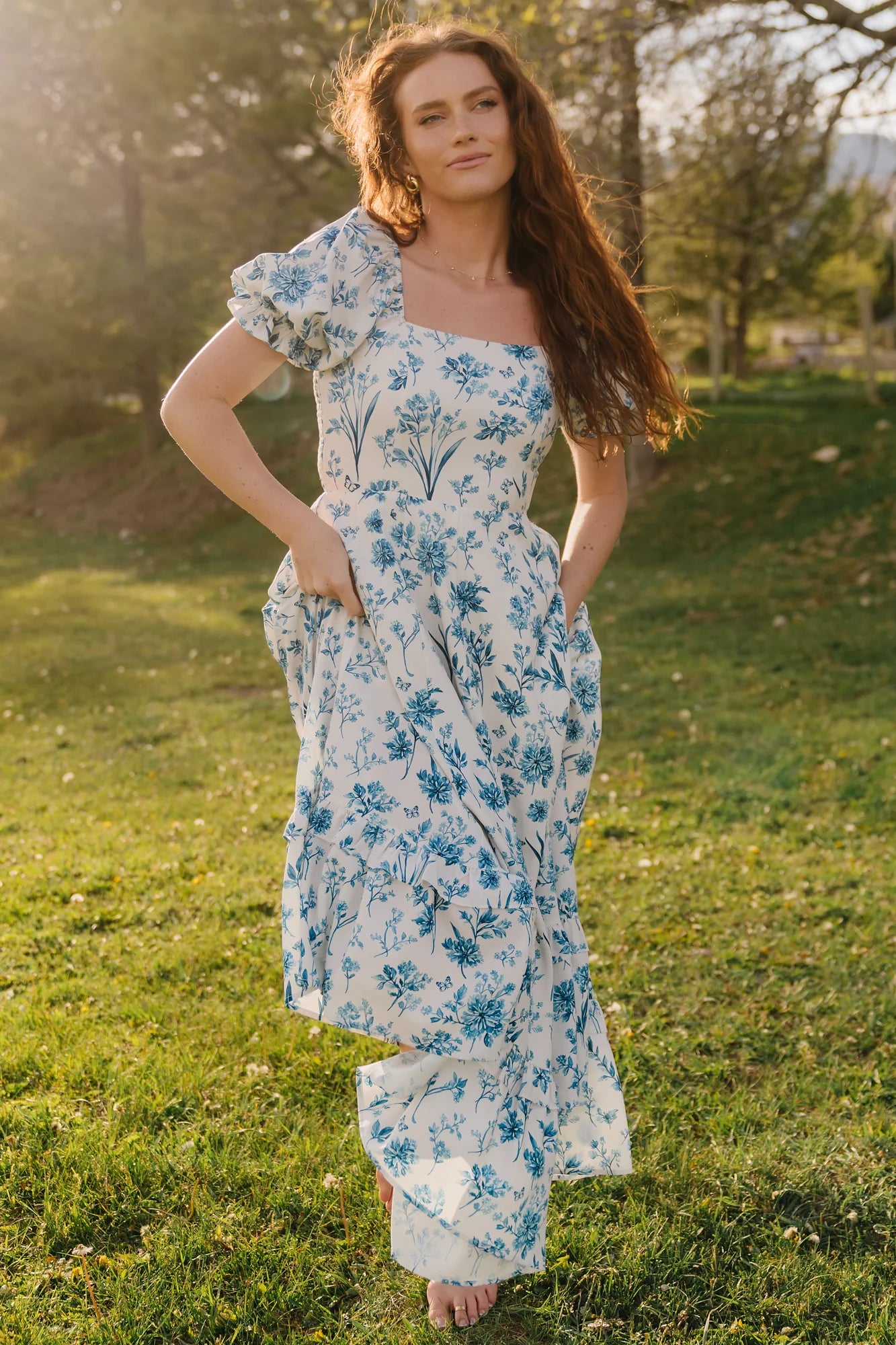Addison Maxi Dress | Ivory + Blue