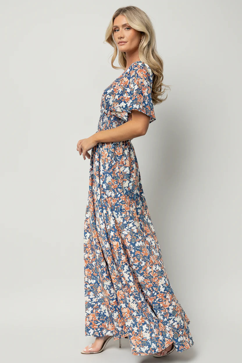Verona Smocked Maxi Dress | Blue Floral
