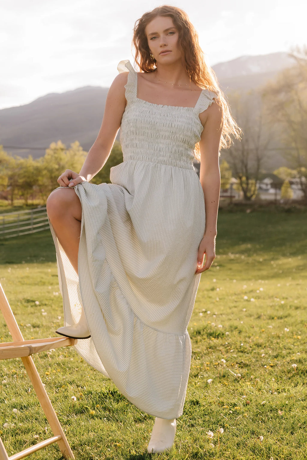 Jenny Smocked Maxi Dress | Sage + White