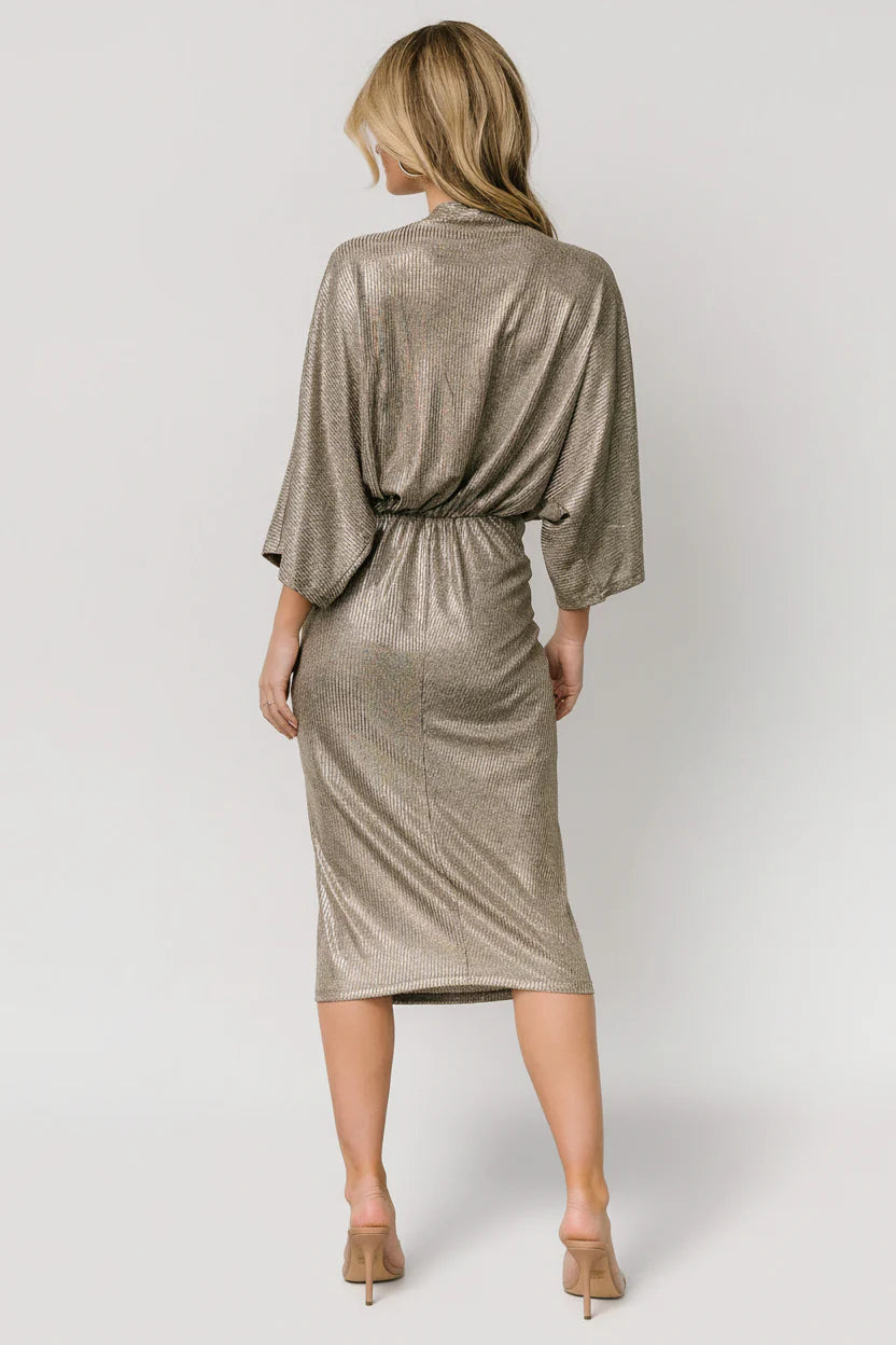 Ciara Ruched Midi Dress | Silver Metallic