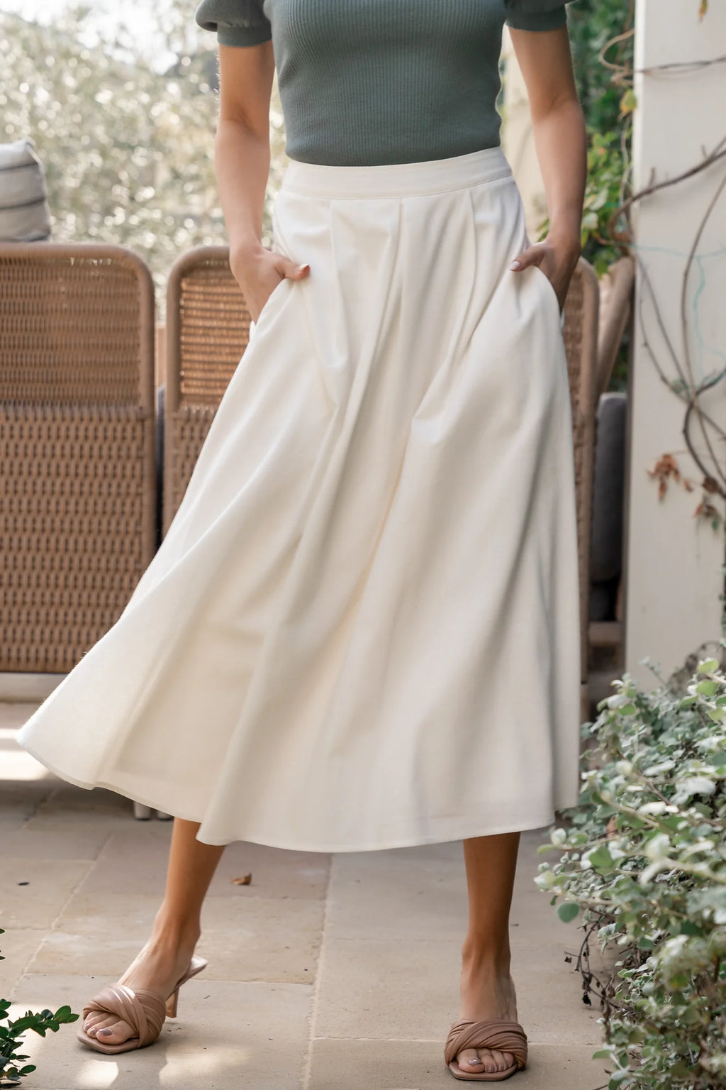 Katie Pleated Midi Skirt | Off White