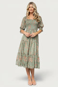 Fabian Jacquard Midi Dress | Eucalyptus + Pink
