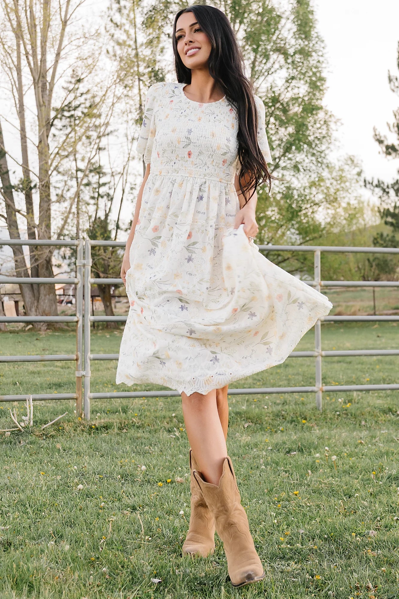 Maribel Lace Midi Dress | Cream Floral