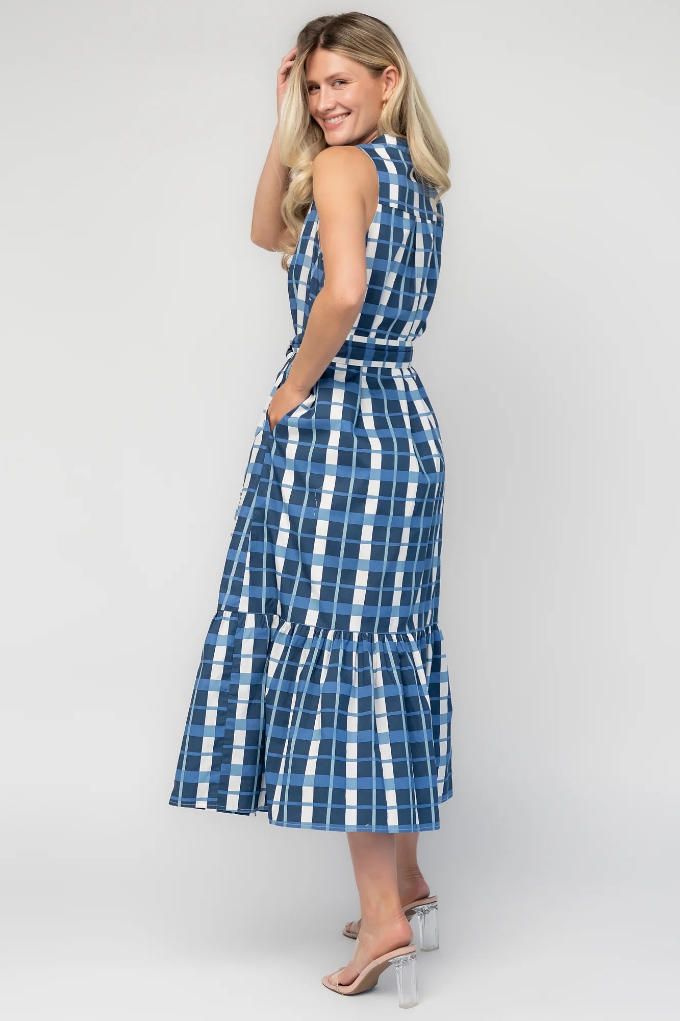 Brooke Button Down Dress | Blue + White
