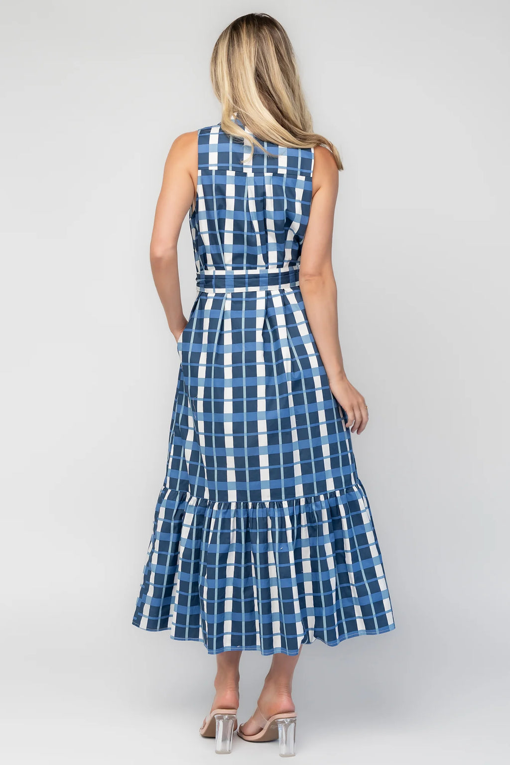 Brooke Button Down Dress | Blue + White