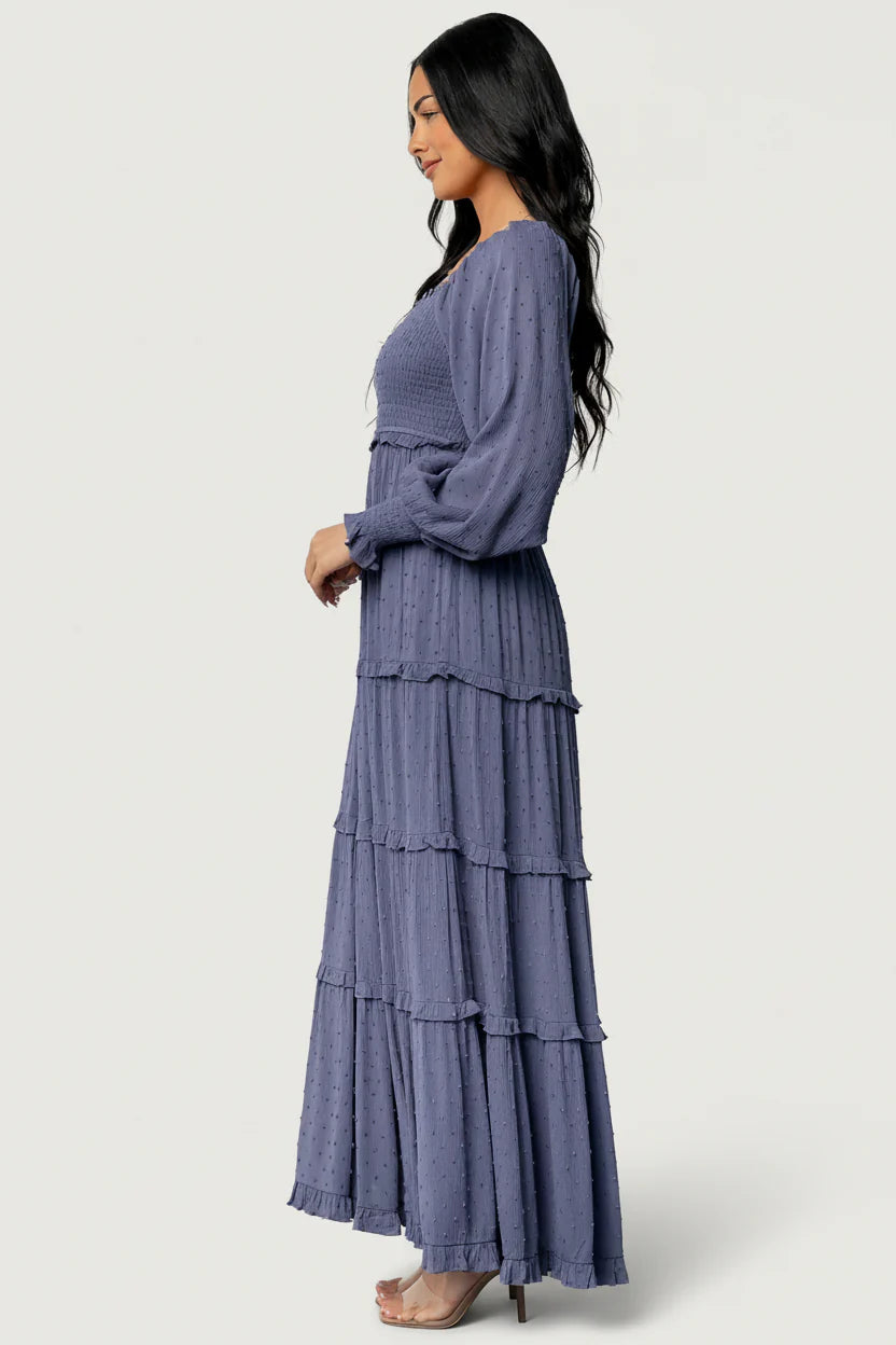 Amanda Smocked Dotted Maxi Dress | Dusk Blue