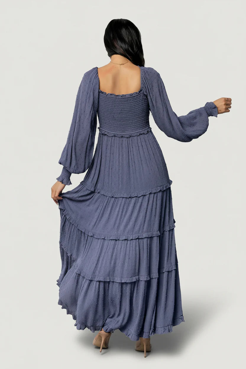 Amanda Smocked Dotted Maxi Dress | Dusk Blue