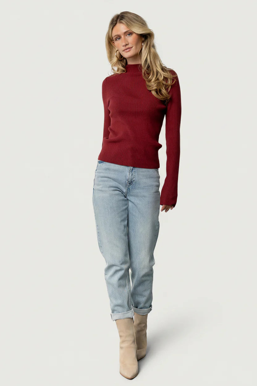 Ilsa Ribbed Sweater Top | Merlot