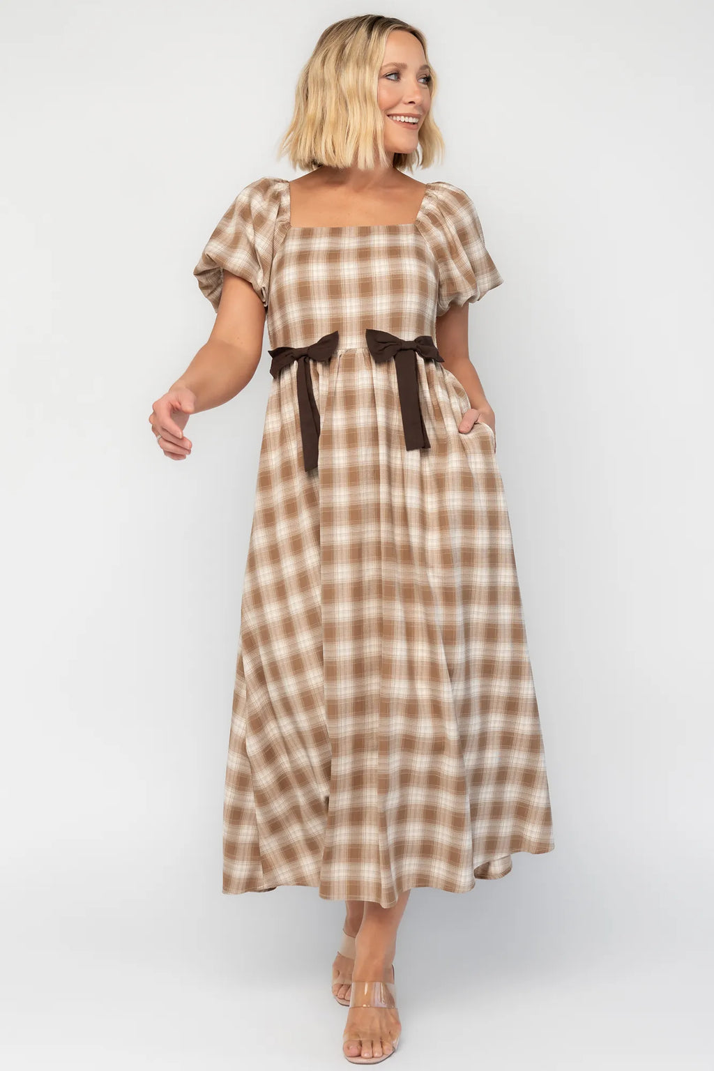Sinclair Midi Dress | Brown Plaid