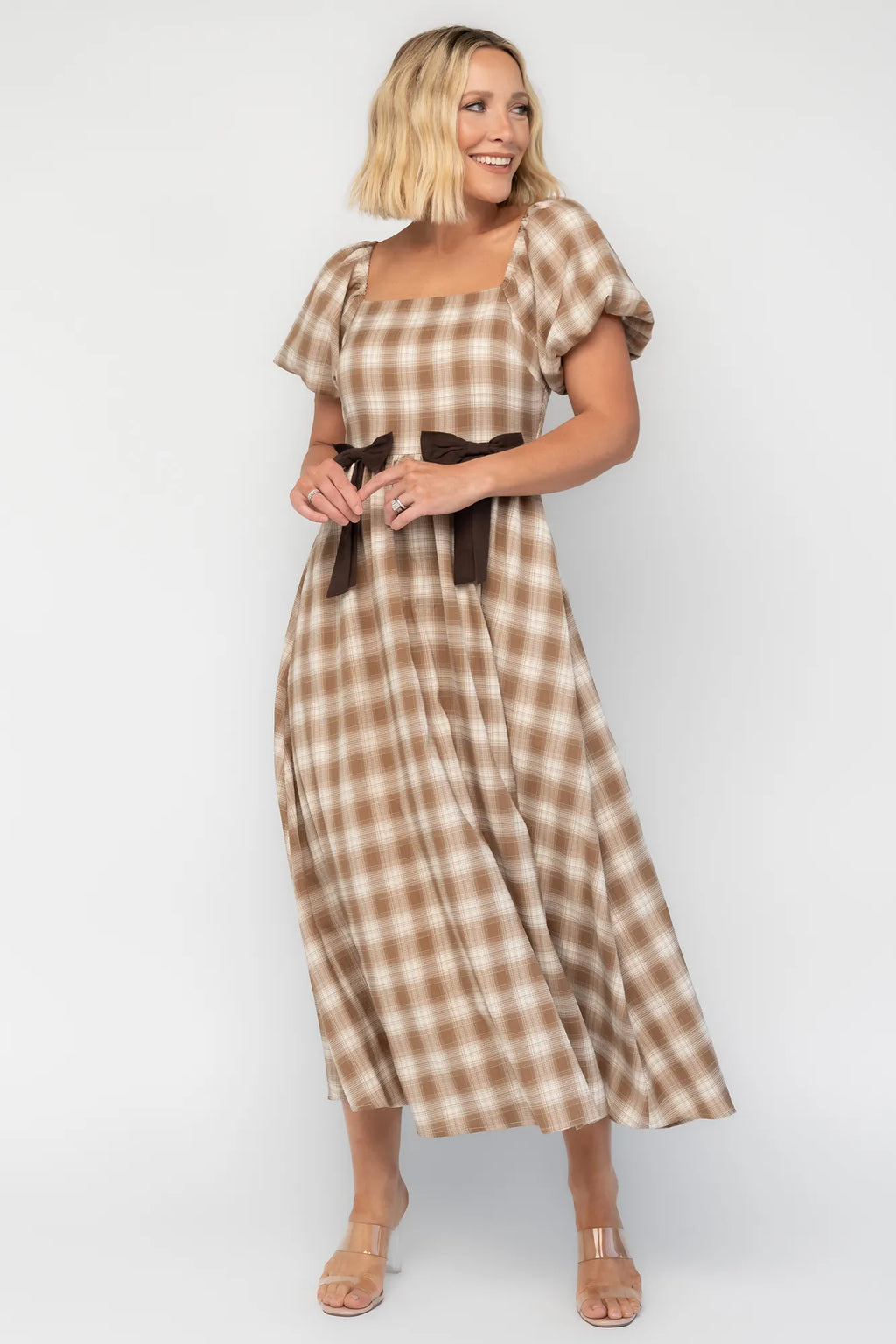 Sinclair Midi Dress | Brown Plaid