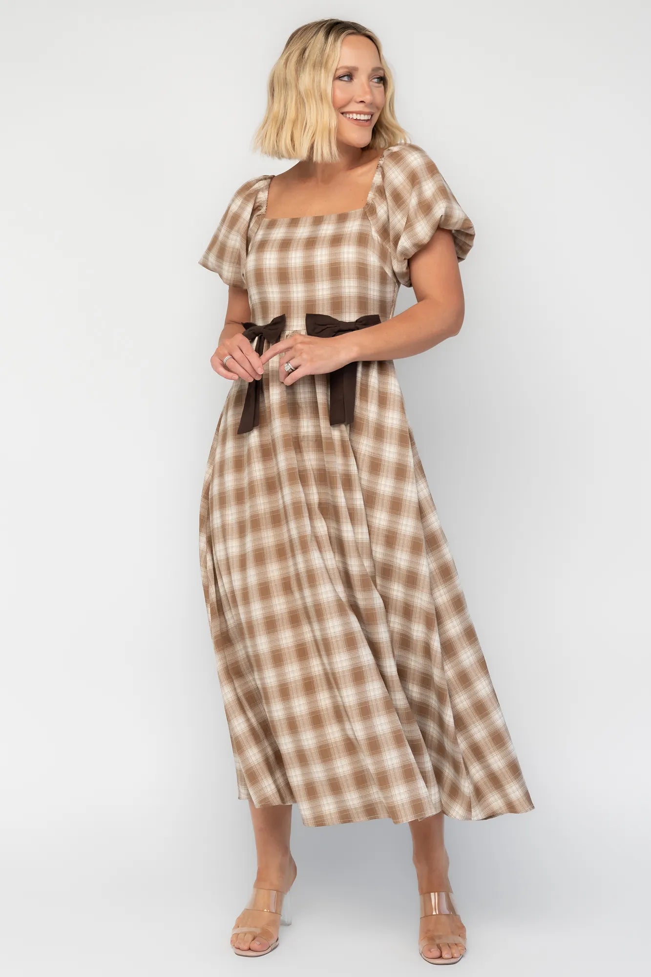 Sinclair Midi Dress | Brown Plaid