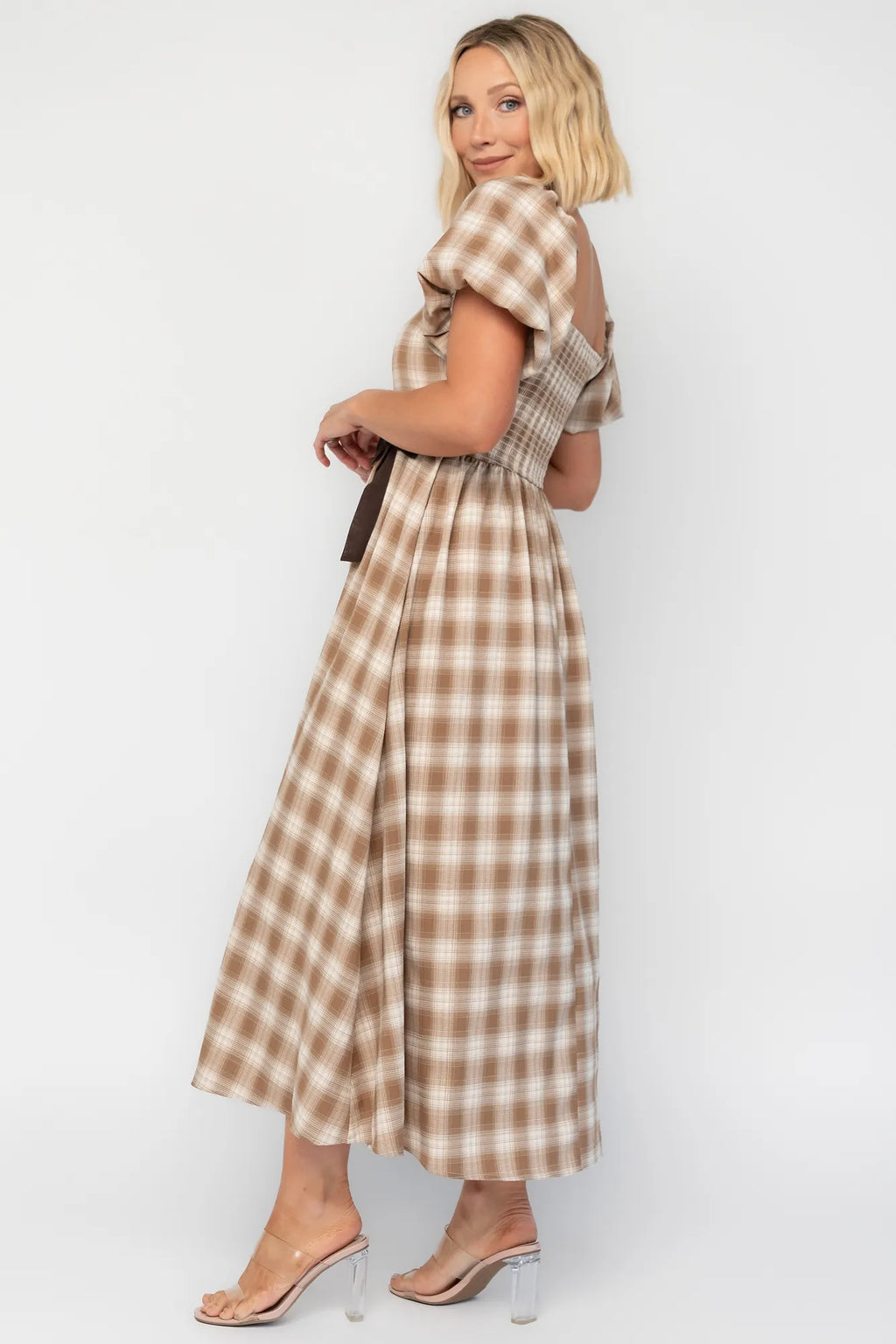 Sinclair Midi Dress | Brown Plaid