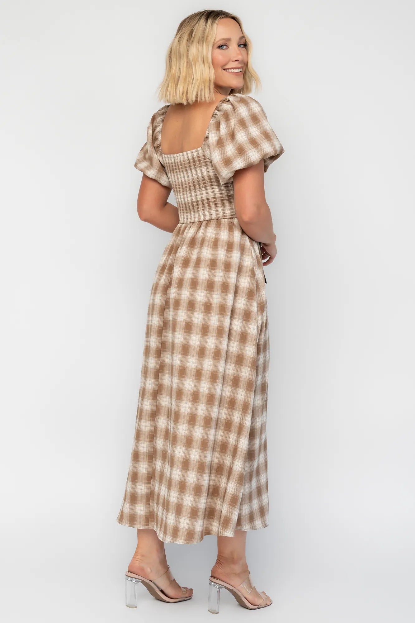 Sinclair Midi Dress | Brown Plaid