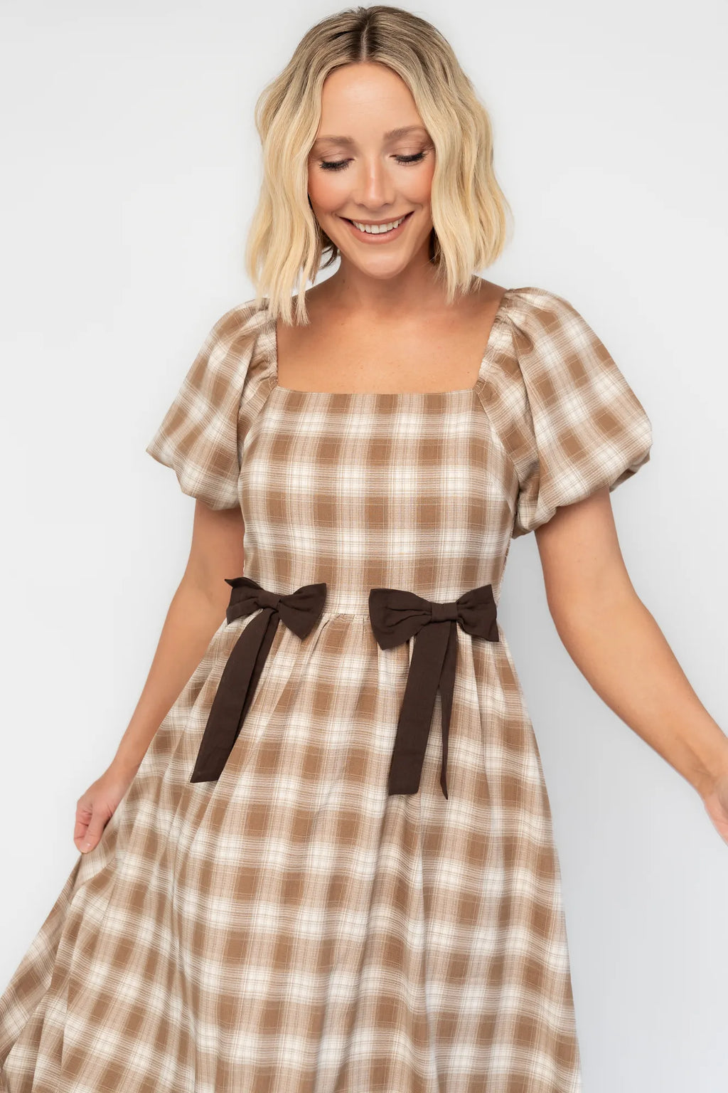 Sinclair Midi Dress | Brown Plaid