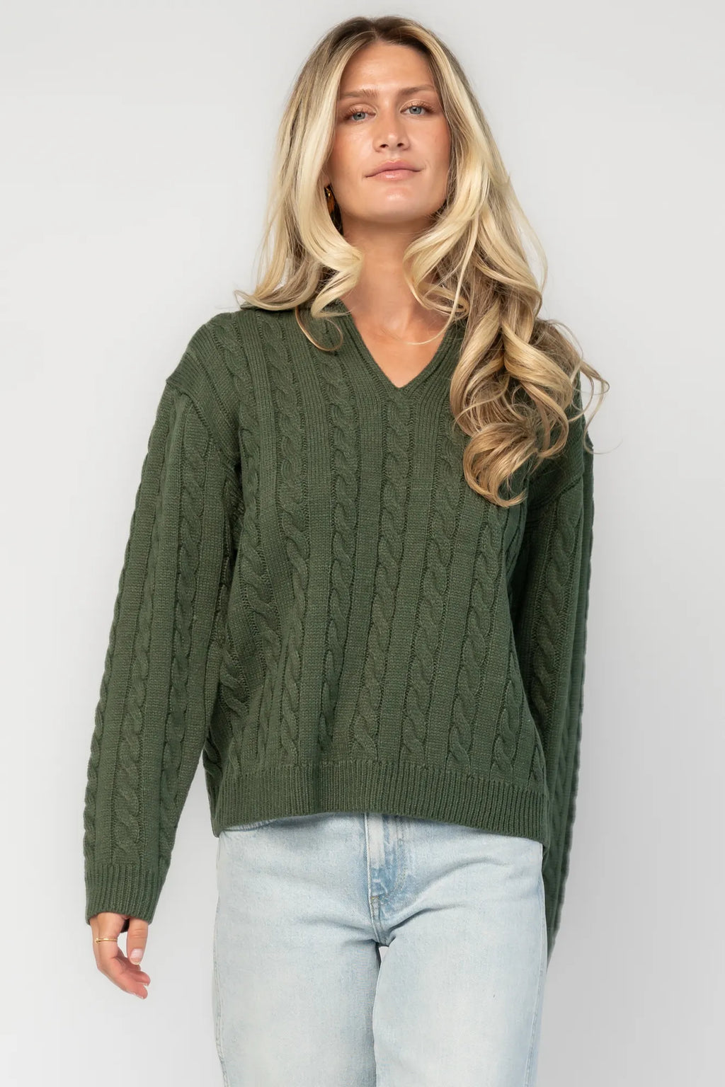 Arden Cable Knit Sweater | Dark Green
