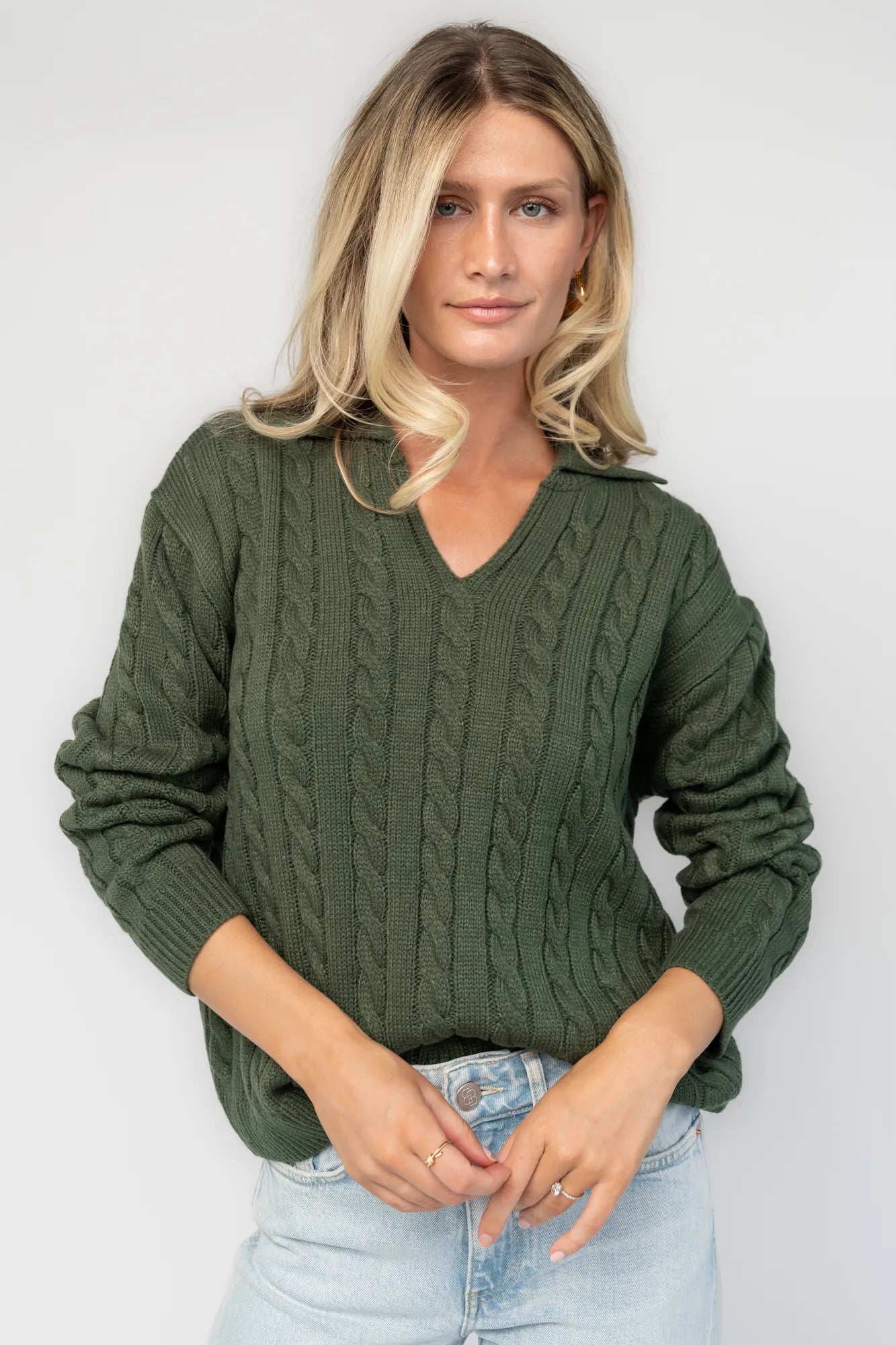 Arden Cable Knit Sweater | Dark Green