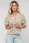 Eliza Tie Top | Natural + Black Dot