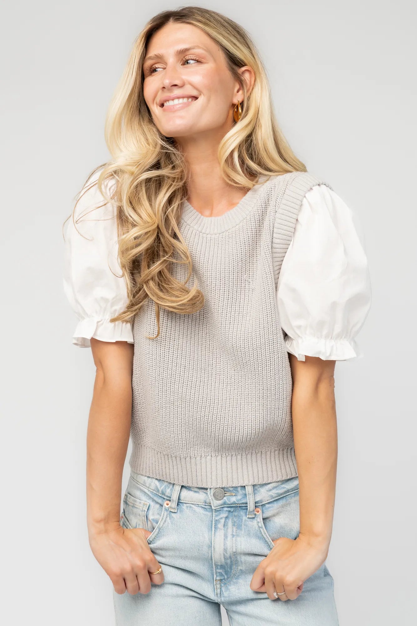 Taylor Puff Sleeve Top | Gray + Ivory