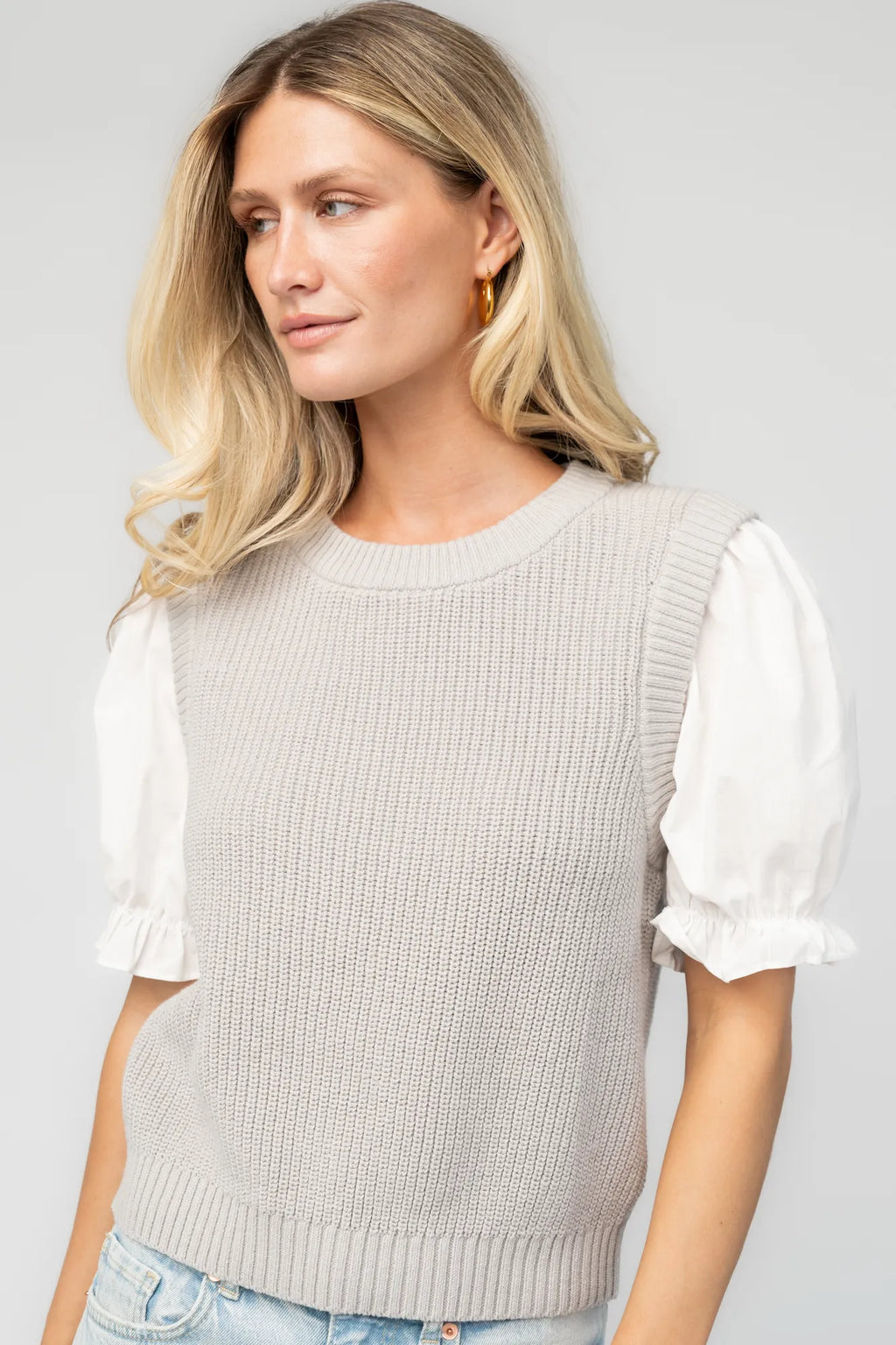 Taylor Puff Sleeve Top | Gray + Ivory