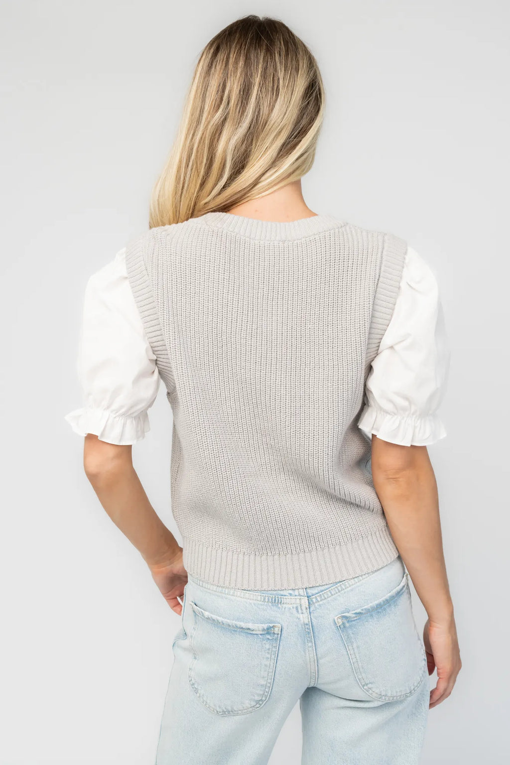 Taylor Puff Sleeve Top | Gray + Ivory
