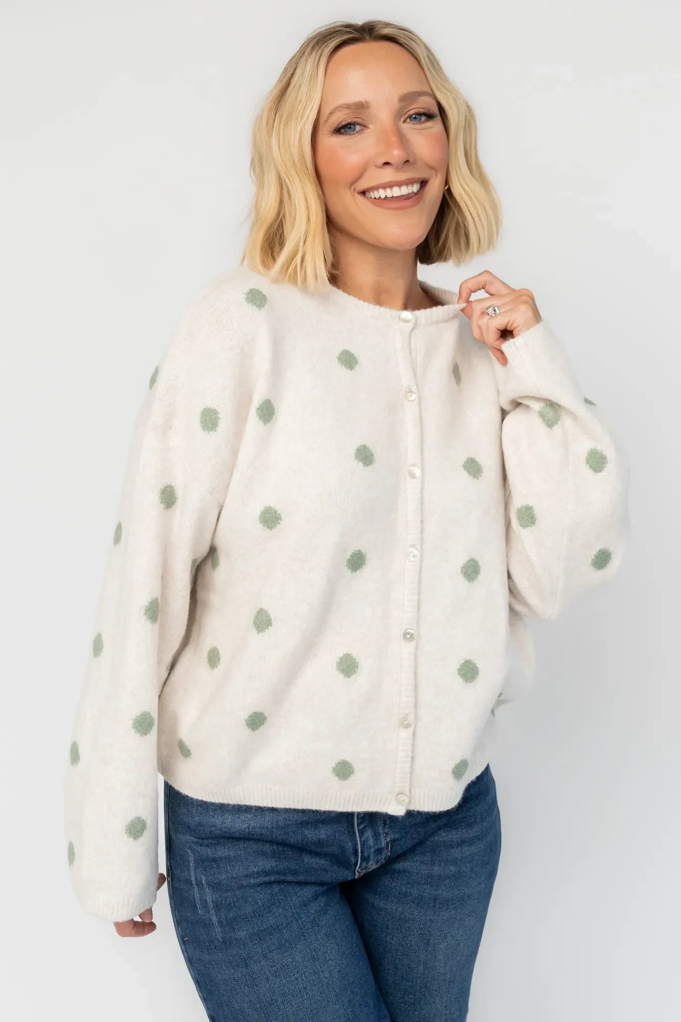 Cinder Cardigan | Ivory + Sage Dot