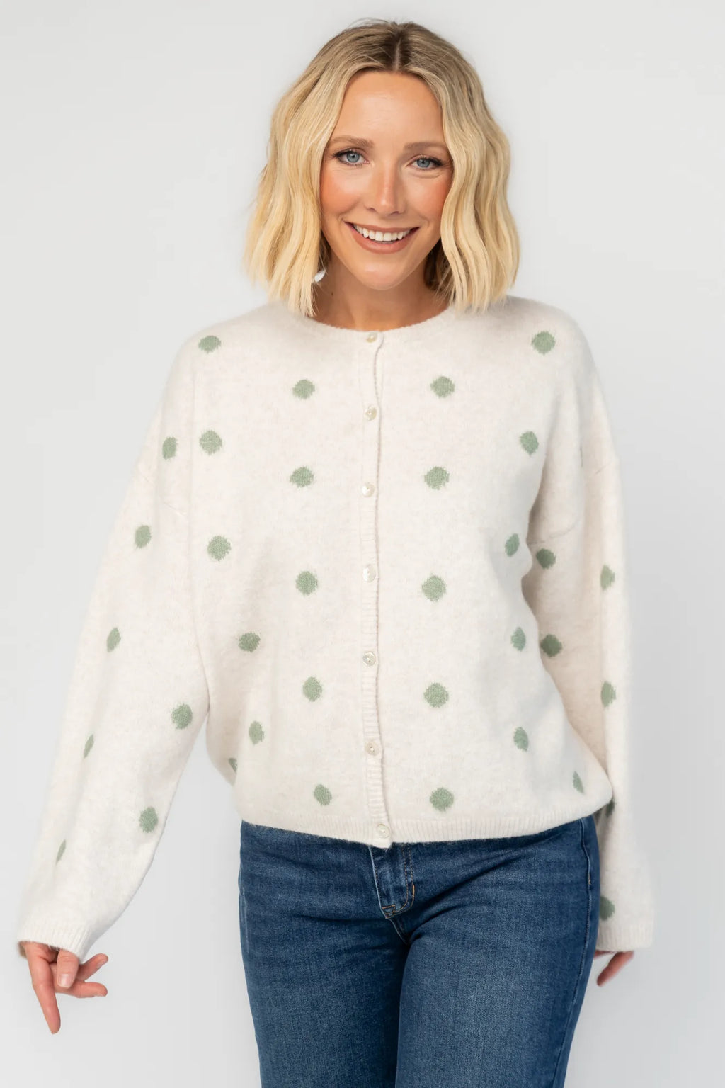 Cinder Cardigan | Ivory + Sage Dot