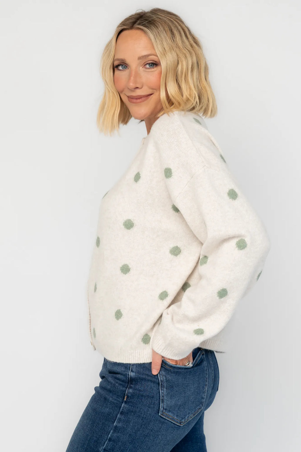 Cinder Cardigan | Ivory + Sage Dot