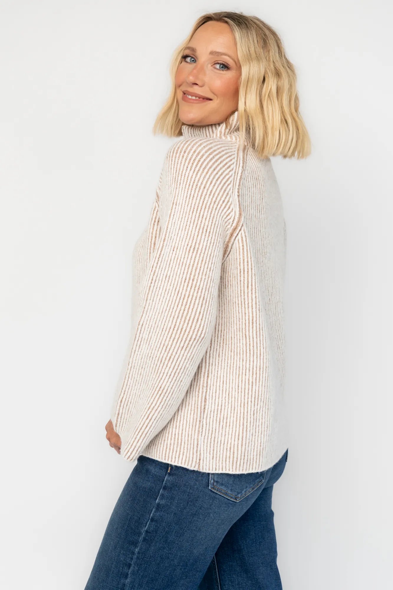 Arlington Half Zip Sweater | Beige Stripe
