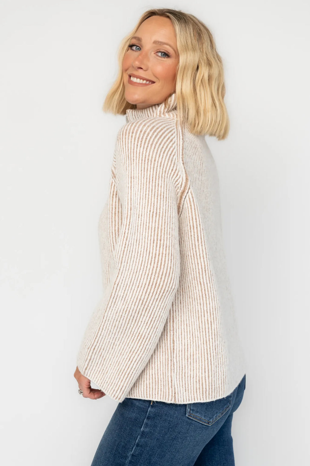Arlington Half Zip Sweater | Beige Stripe