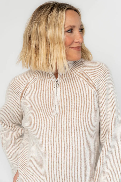 Arlington Half Zip Sweater | Beige Stripe