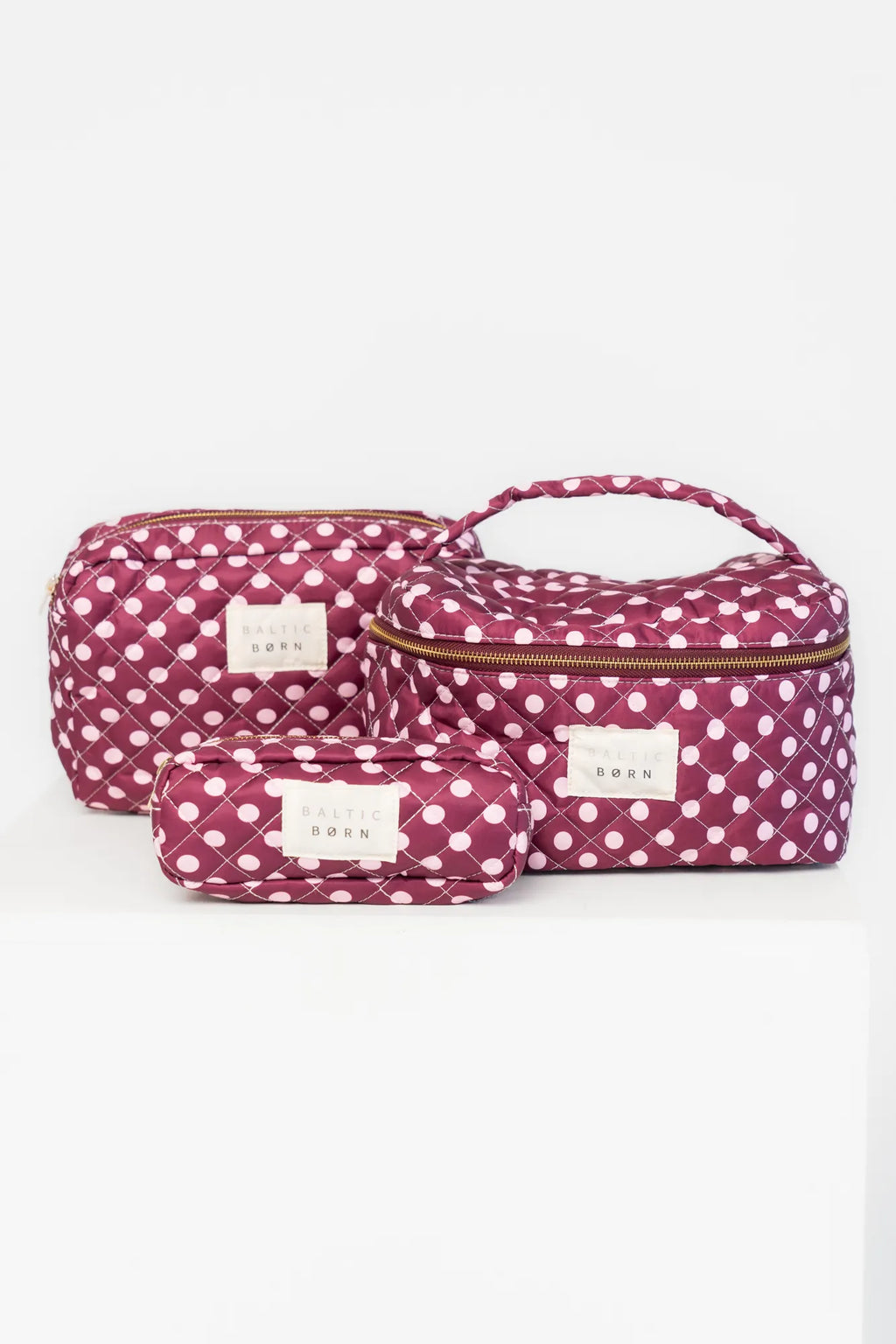 Kelani Quilted Cosmetic Bag Set | Berry + Pink