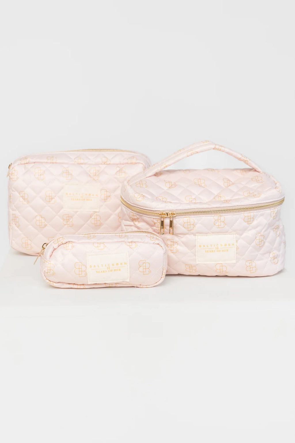 Kelani Quilted Cosmetic Bag Set | Pink