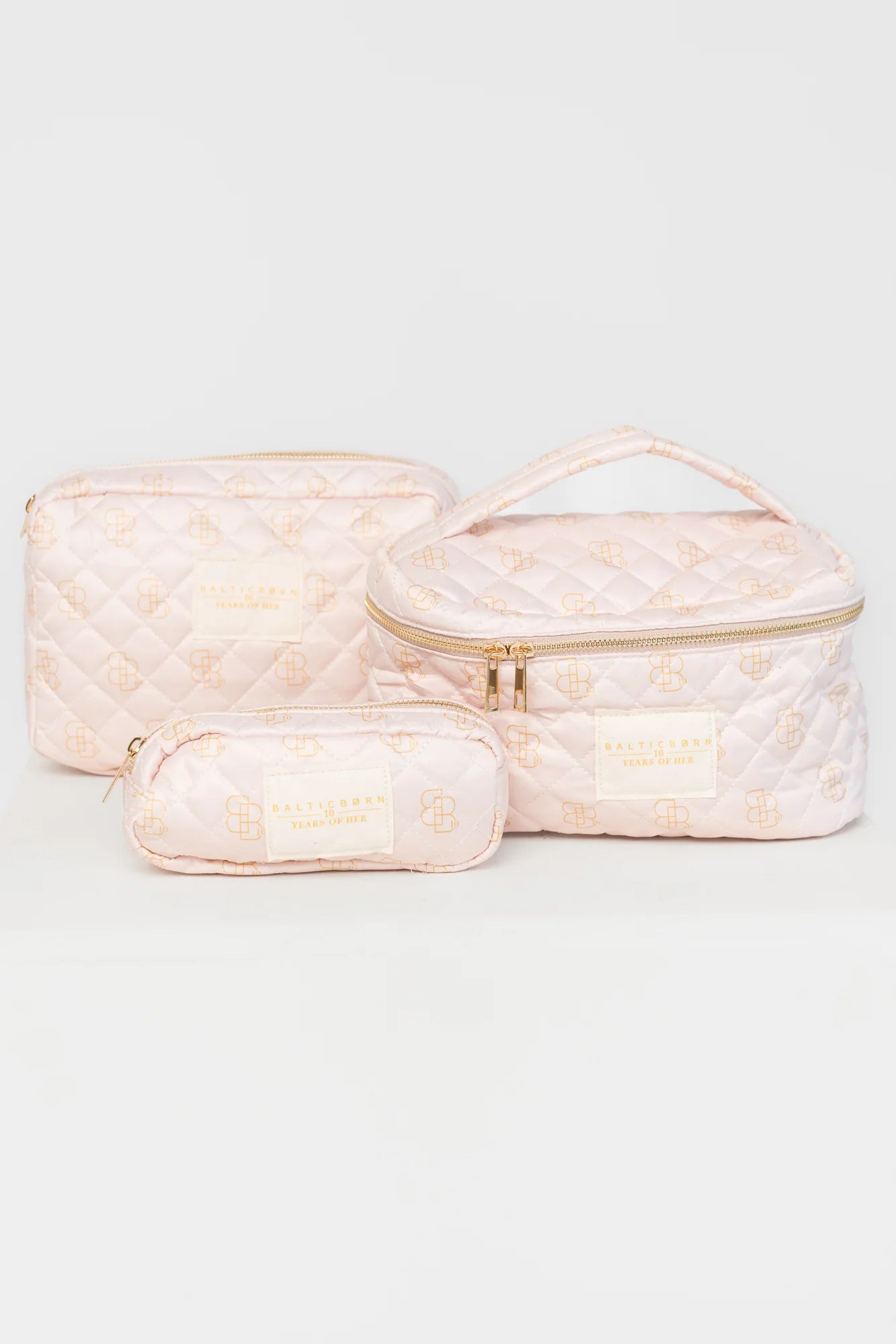 Kelani Quilted Cosmetic Bag Set | Pink