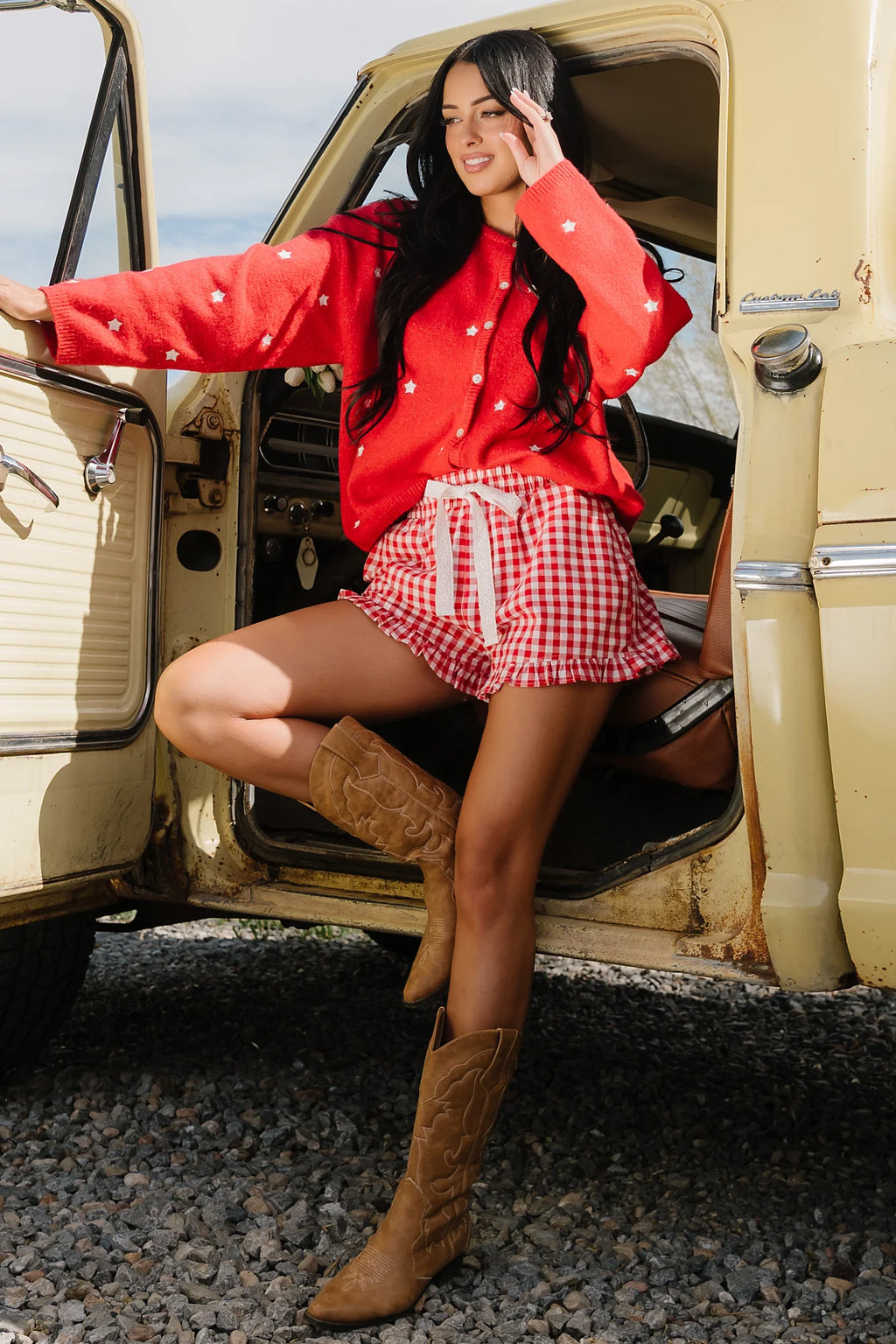 Hope Ruffle Hem Gingham Shorts | Red