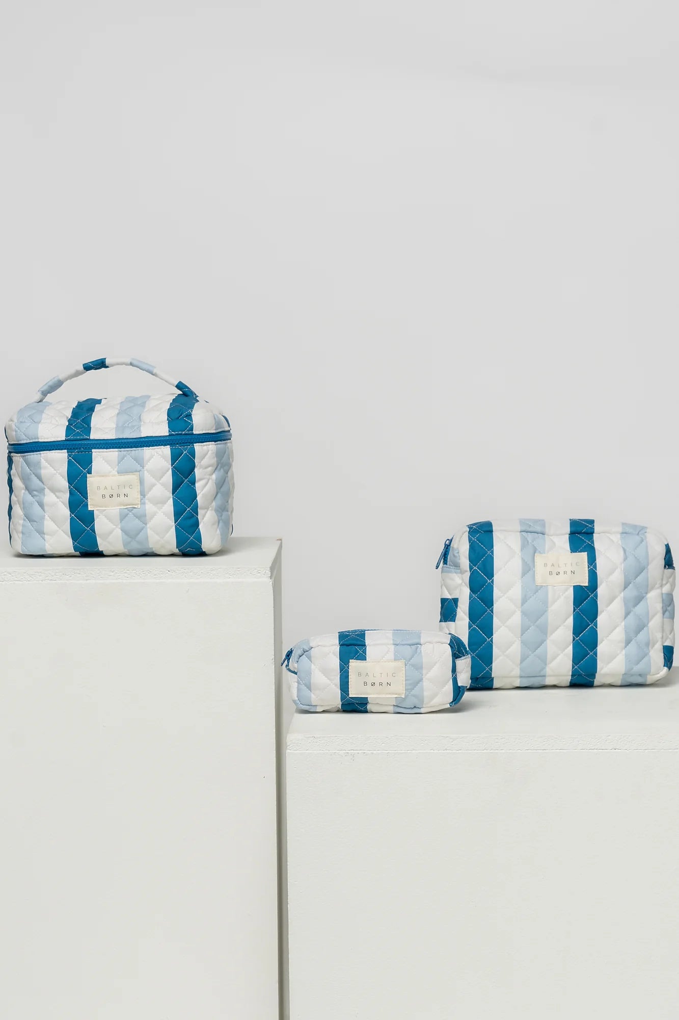 Kelani Quilted Cosmetic Bag Set | Blue Stripe