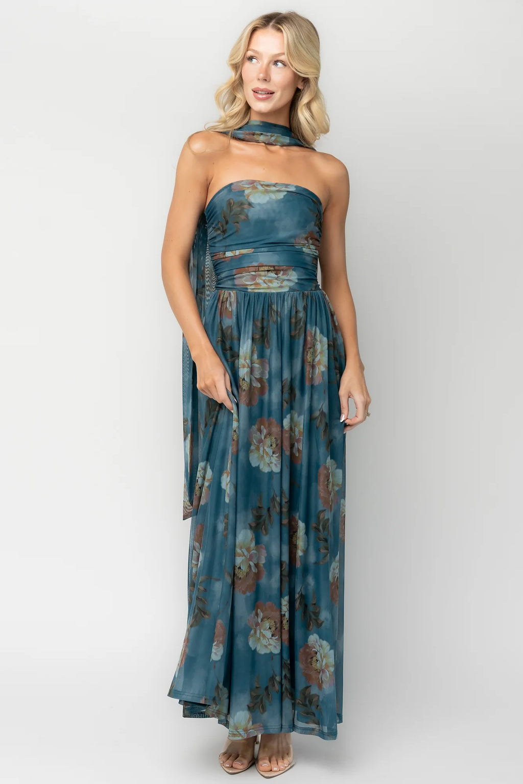 Elias Strapless Maxi Dress | Deep Teal Floral