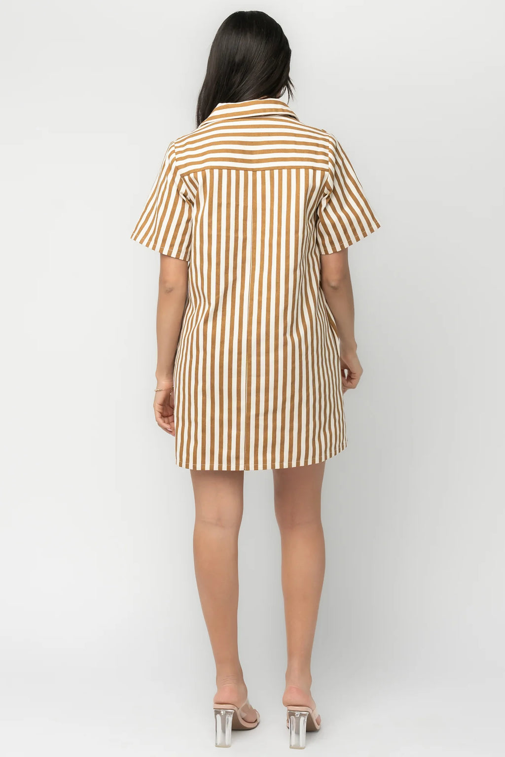 Kyler Striped Short Dress | Camel + Ivory