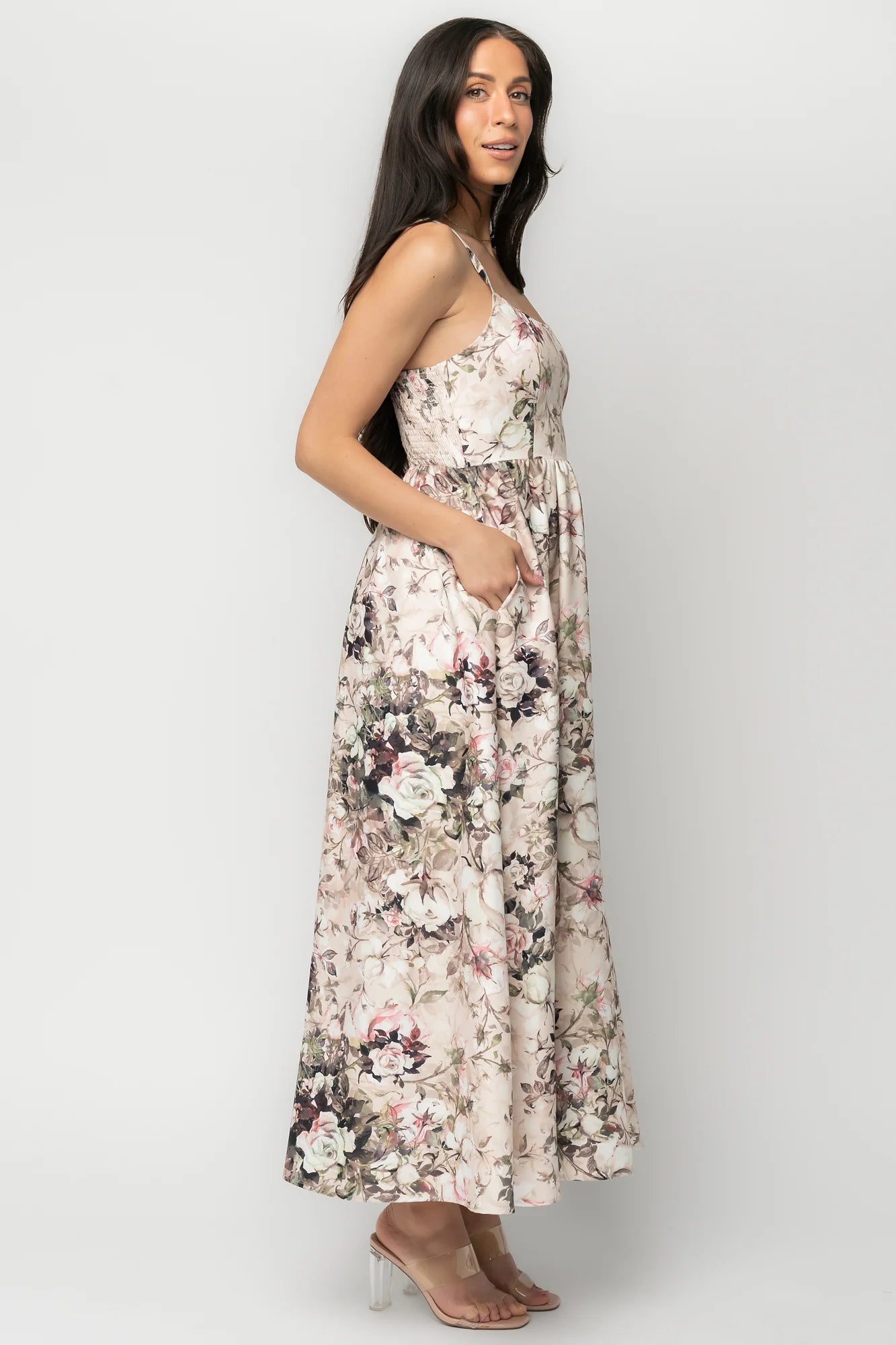 Celia Midi Dress | Beige Multi Floral