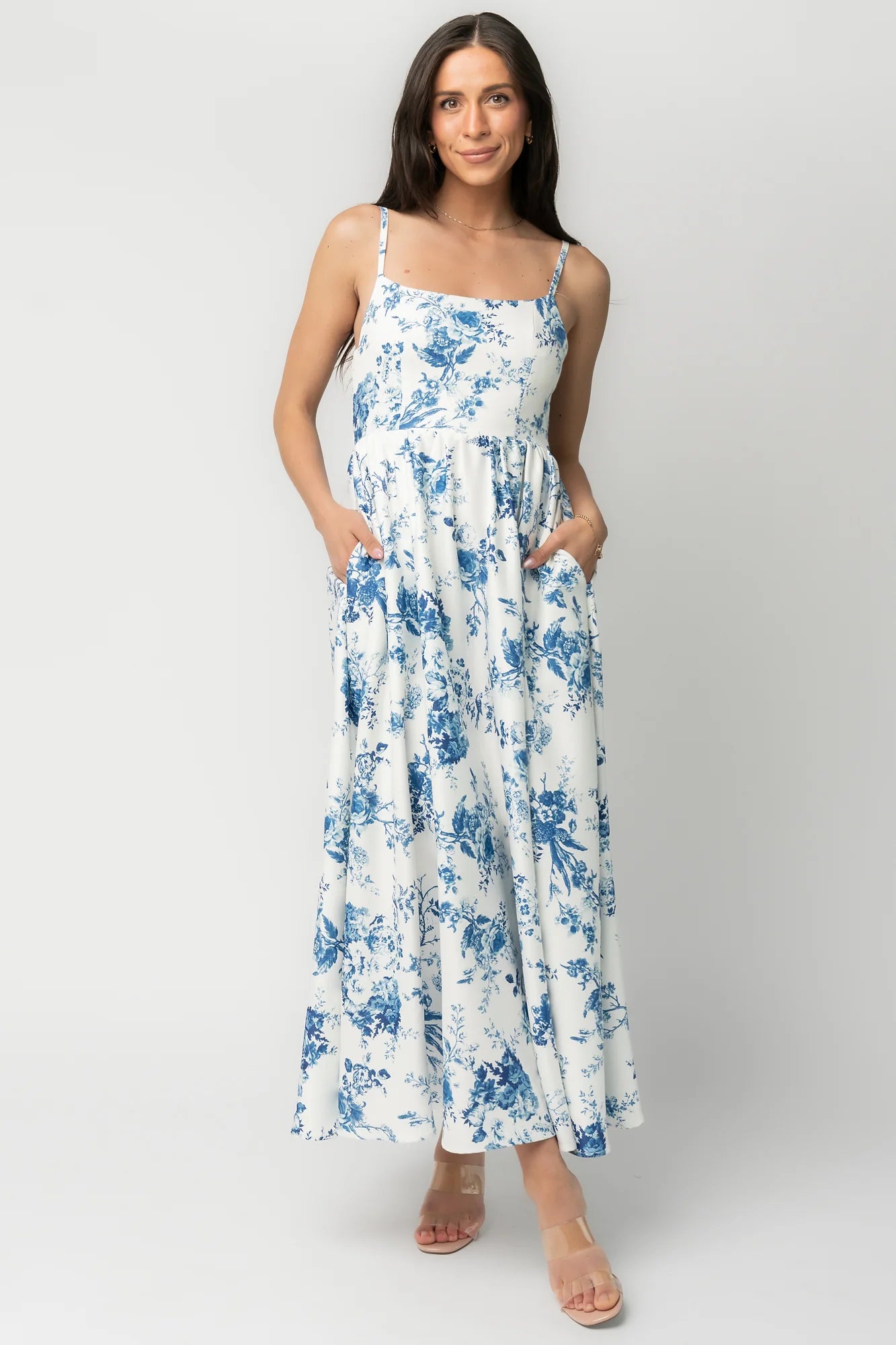 Celia Midi Dress | White + Blue Floral