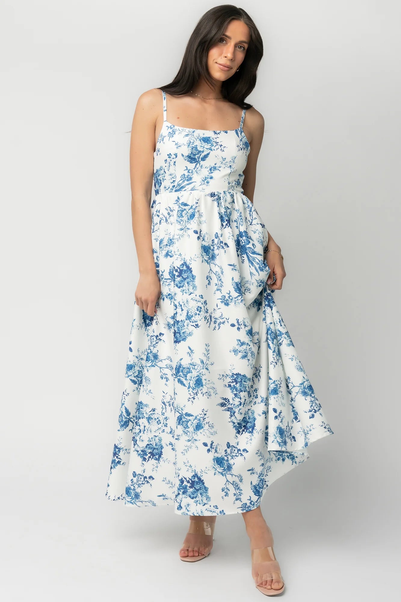 Celia Midi Dress | White + Blue Floral