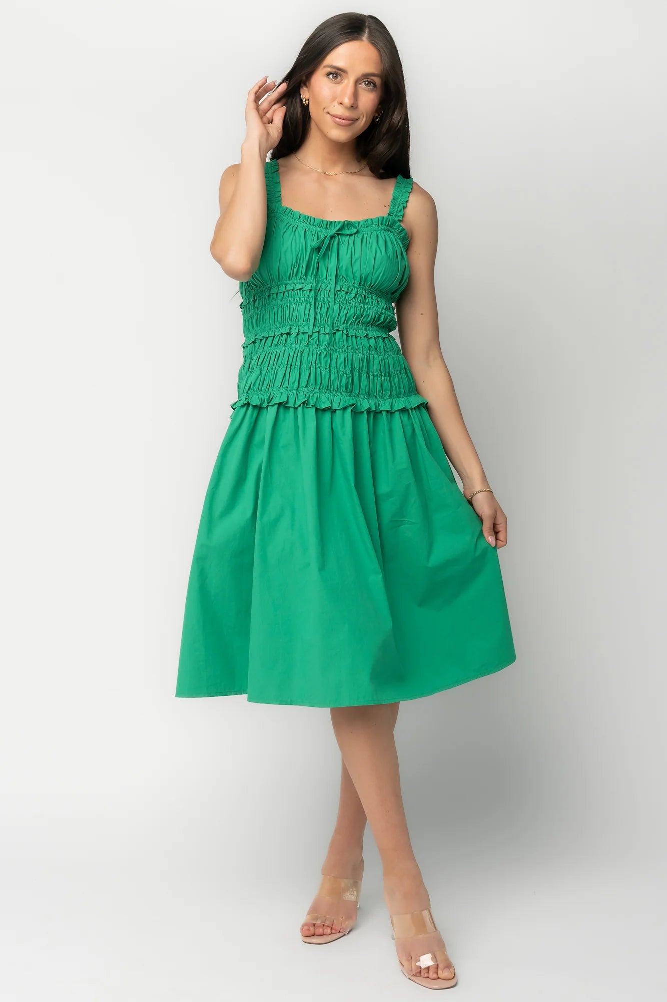 Twiggy Smocked Midi Dress | Green