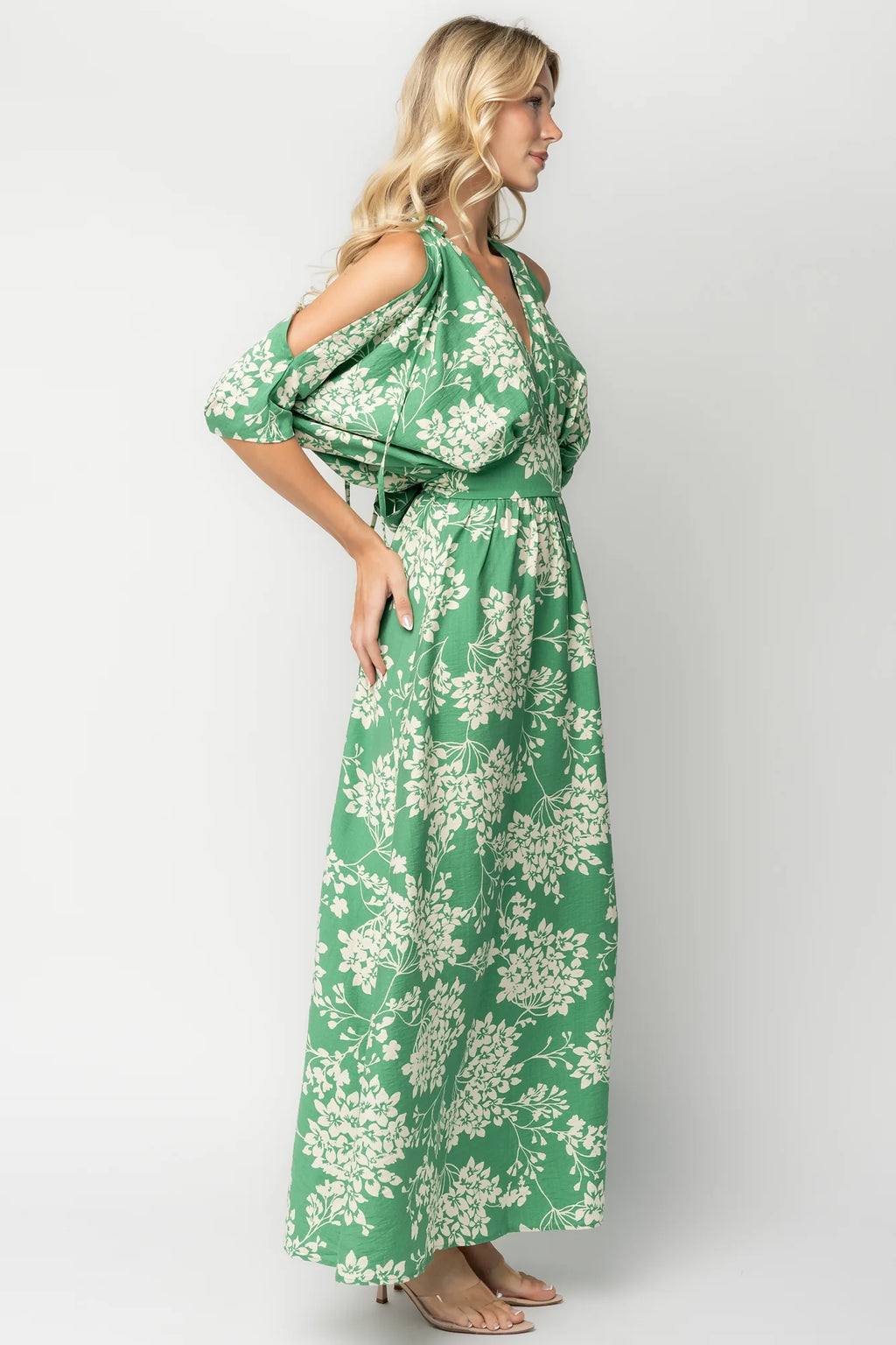 Marzi Open Shoulder Maxi Dress | Green Floral