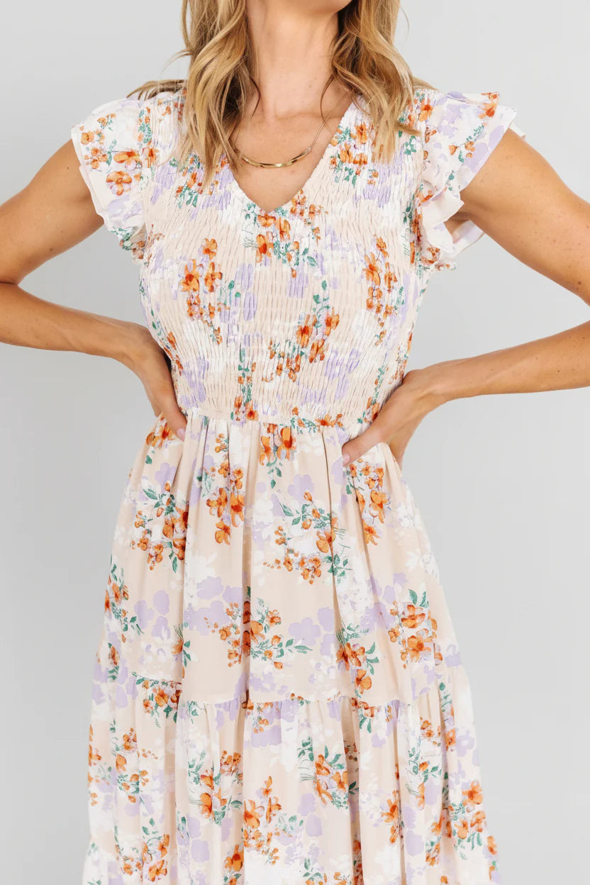 Arla Smocked Maxi Dress | Cream Floral