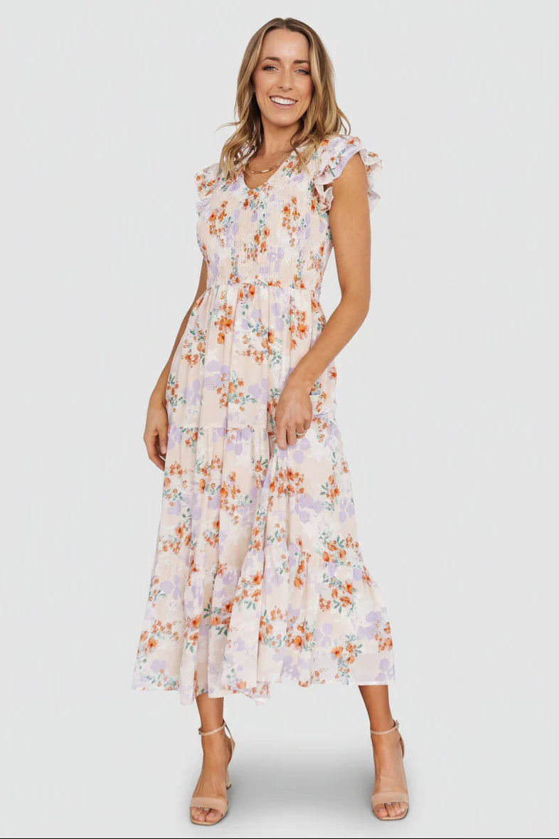 Arla Smocked Maxi Dress | Cream Floral