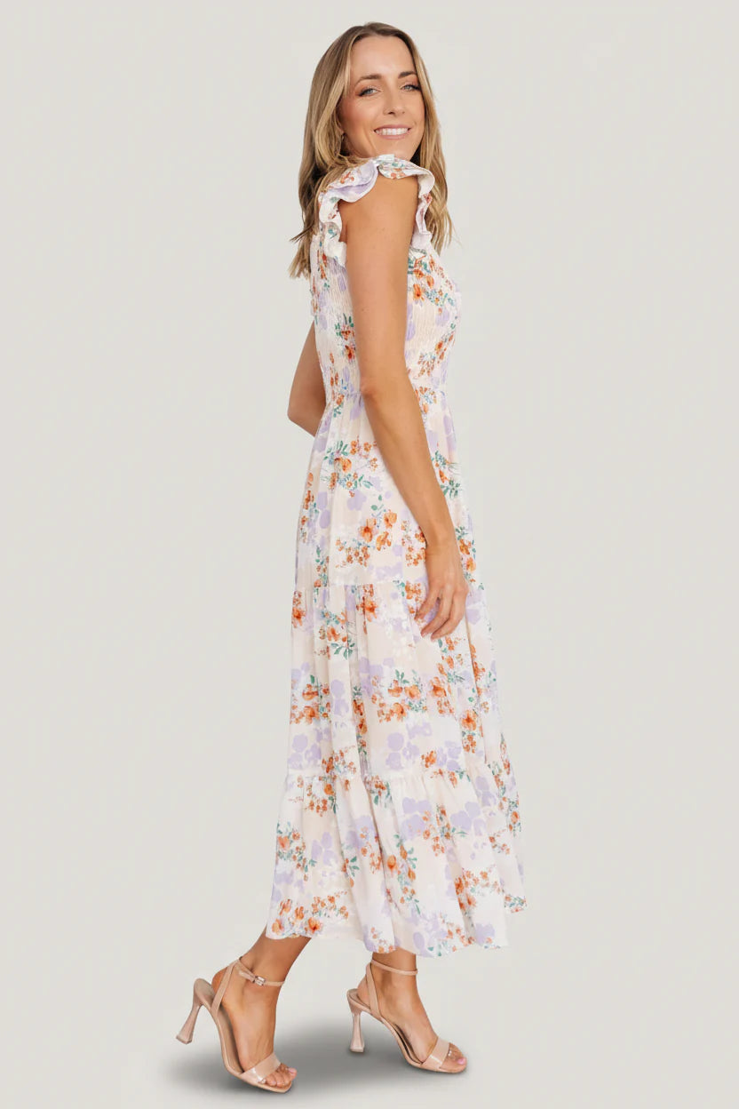 Arla Smocked Maxi Dress | Cream Floral